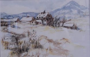 Isergebirge Blick auf Buchberg2 aquarell, virtuel art gallery Affeere