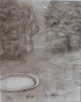 Schloßpark in Drehsa aquarell in Sepia, virtual art gallery Affeere